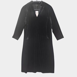 J. Jill Wearever Velvet V-Neck Shift Dress Pockets Black S Soft Glam Party NWT